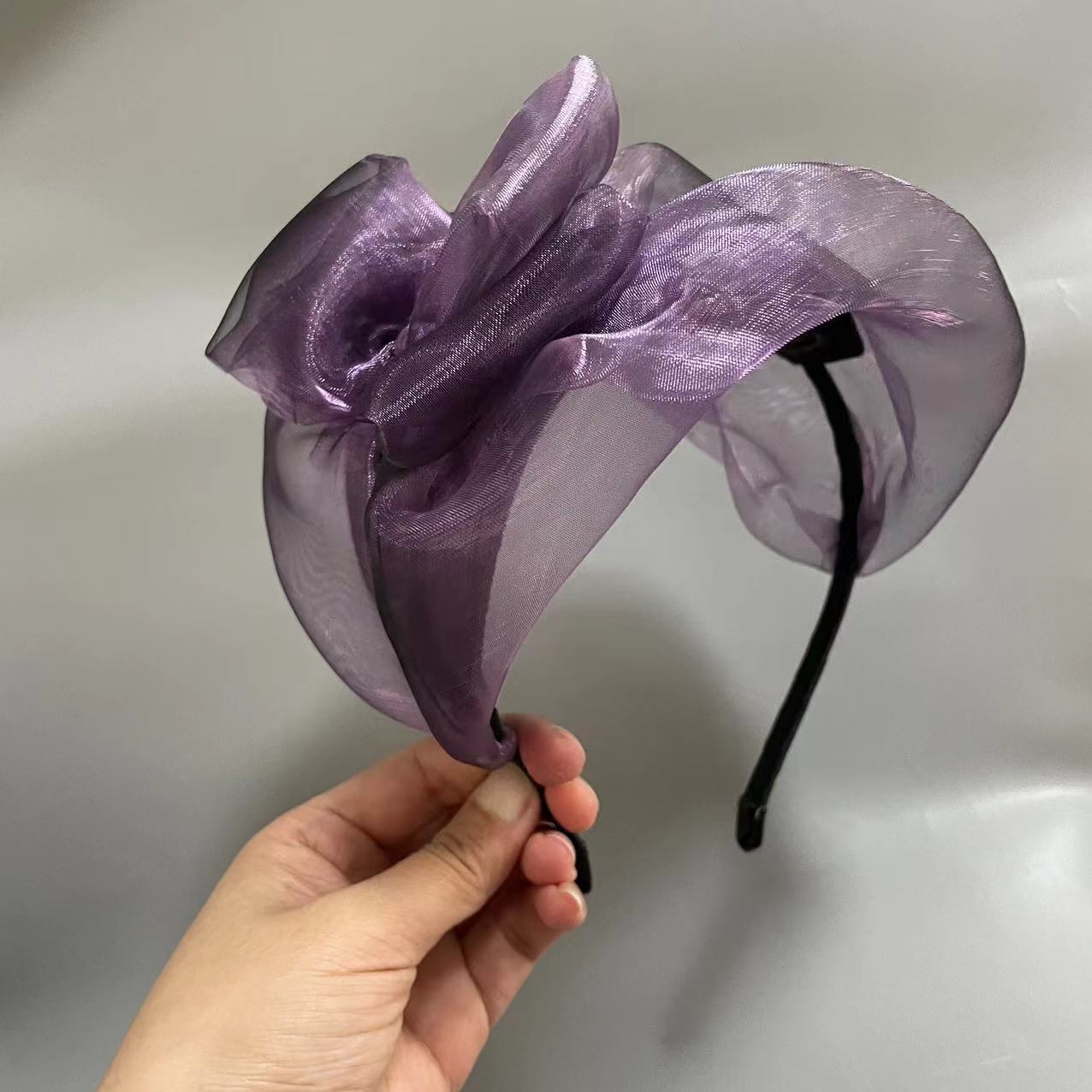 Travel Accessories For Women - Fransız Gradyan Tül Saç Bandı Gri